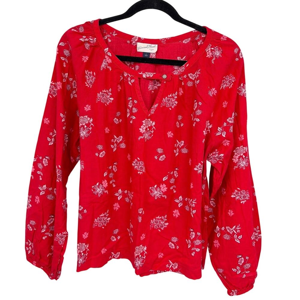 Universal Thread Boho Cottagecore Floral Balloon Sleeves V-neck Keyhole Top L